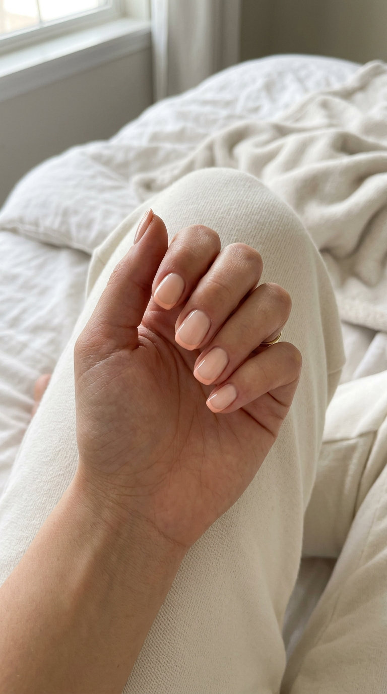 Soft Peach Milky French Tip nails for summer 2026. Clean-girl sophisticated daily style.