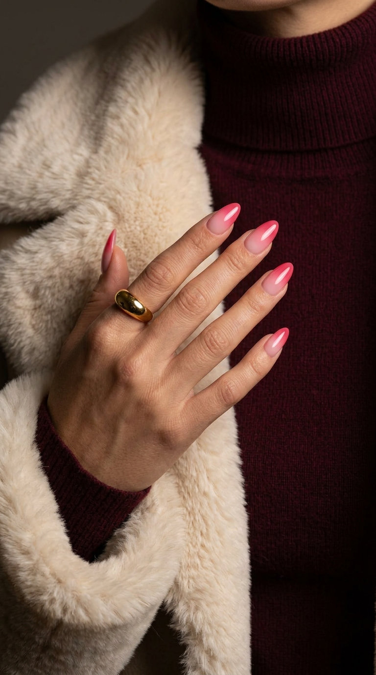 Watermelon Pink Ombre nails for summer 2026 party outfits. Vibrant gradient gel polish.