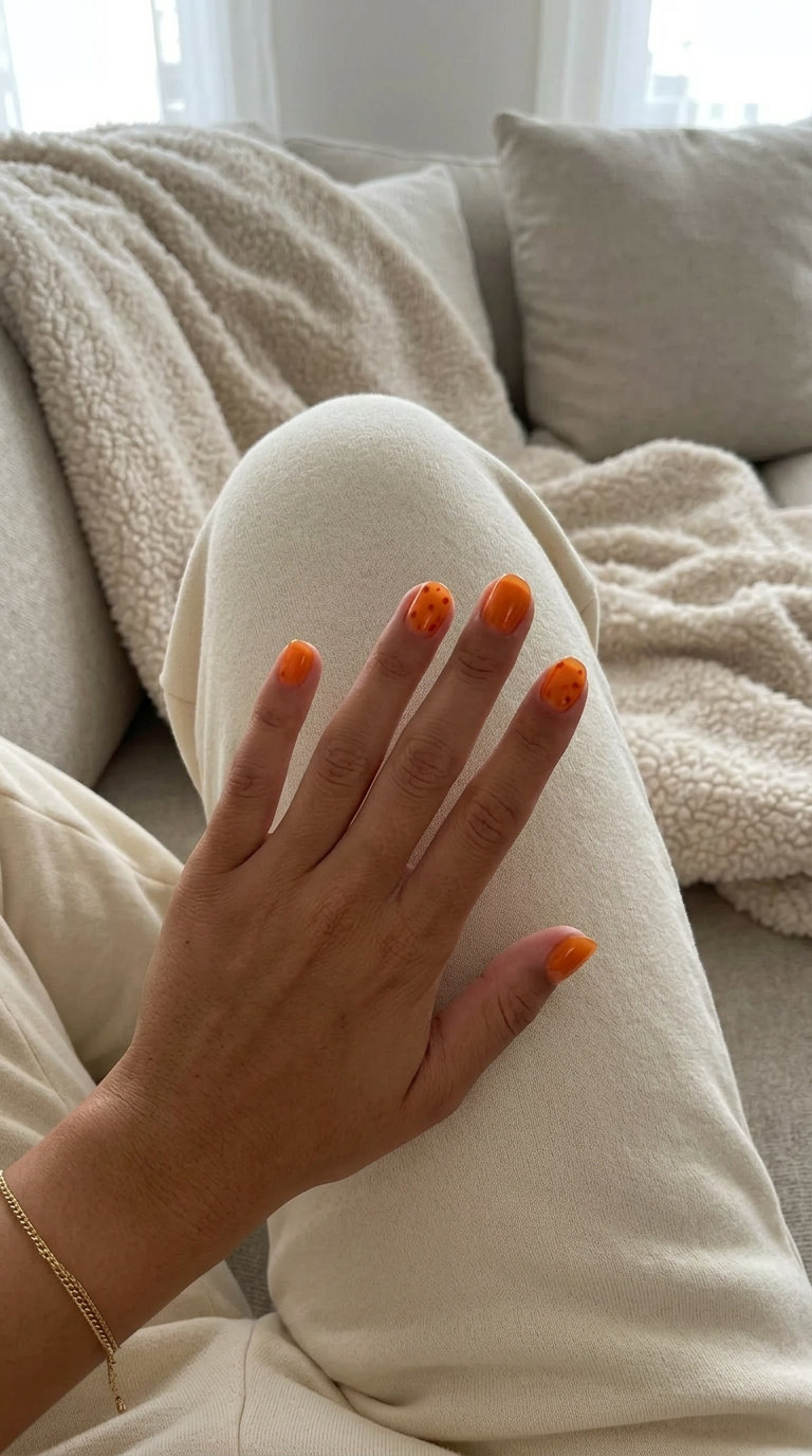 Citrus jelly dot accent nails for summer nails 2026 vacation outfits. Playful & bright.
