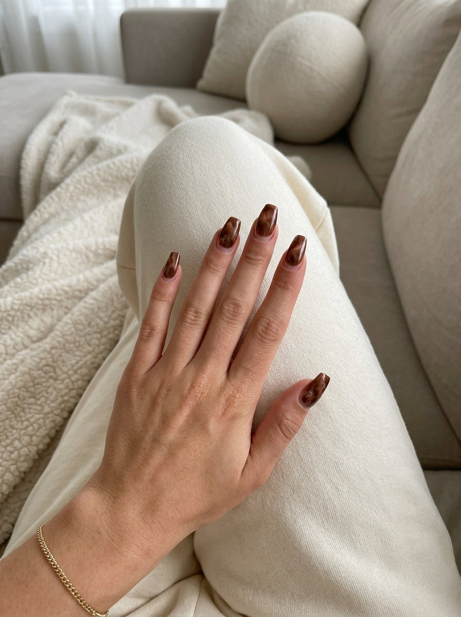 Earthy marble reverse French nails for summer nails 2026 daily wear. Sophisticated & minimalist.