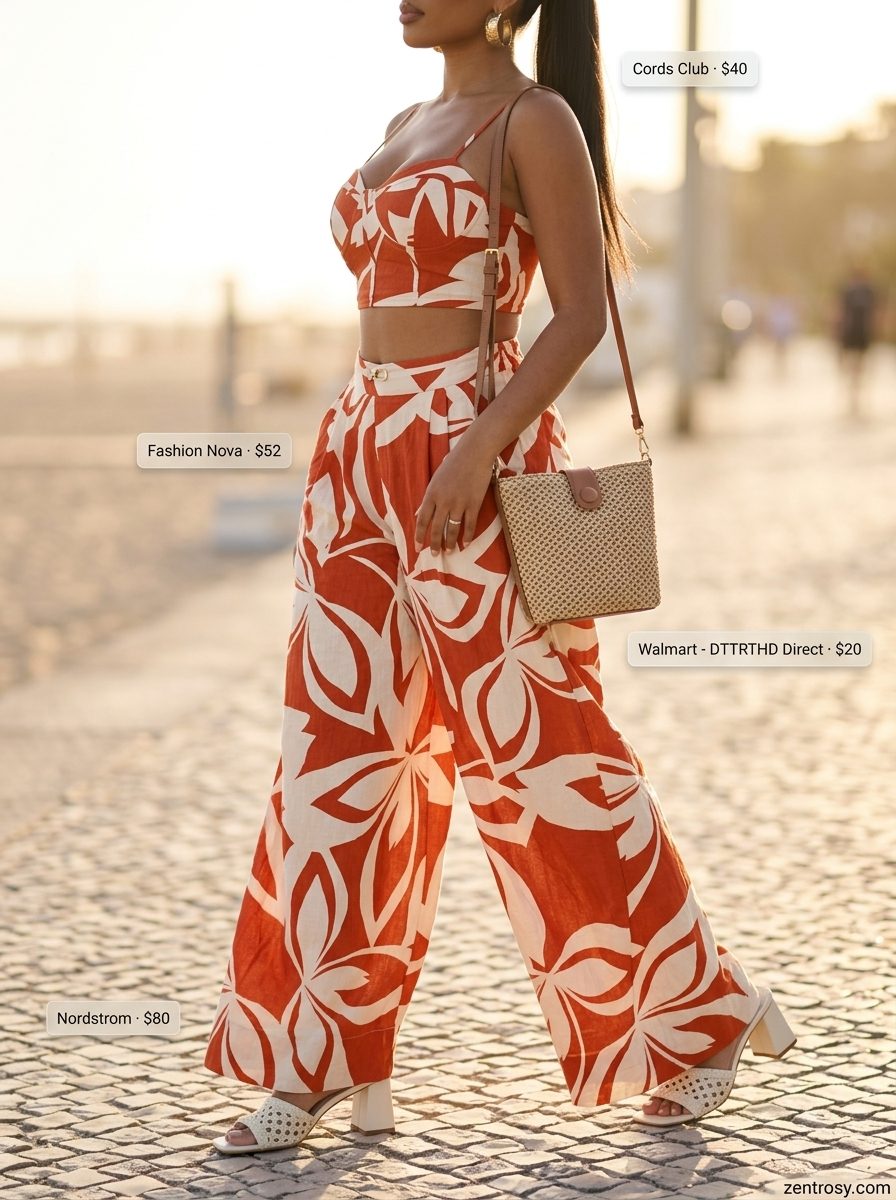 Hourglass Shape Summer Outfits 2026: Linen Set Summer outfits for women with Hourglass Shape 2026: Coordinated linen set for travel & brunch. Terracotta, cream, gold.
