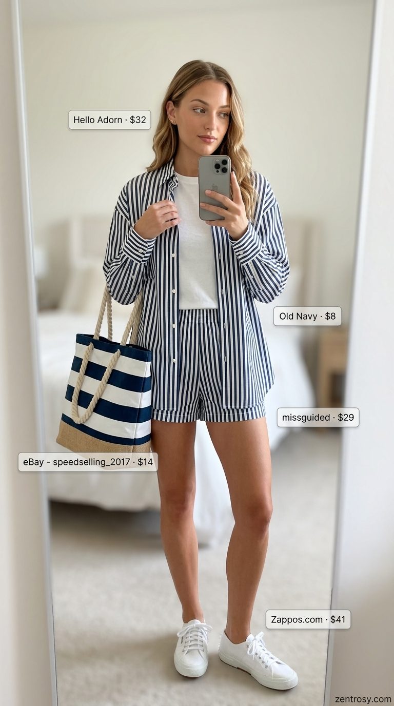 Navy stripe matching set for women, ideal for nautical weekend getaways and boat days in 2026.