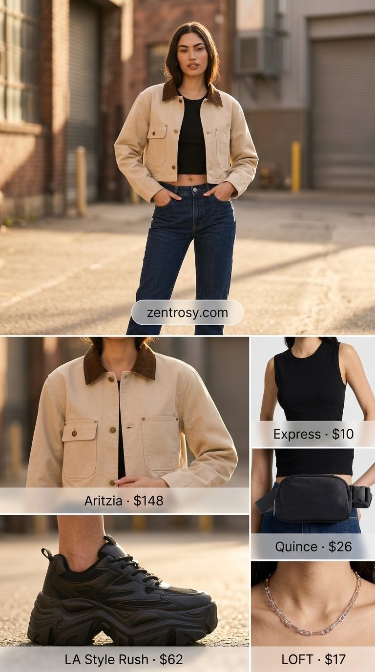 Khaki beige utility matching set for women, perfect for city exploration and casual adventures in 2026.