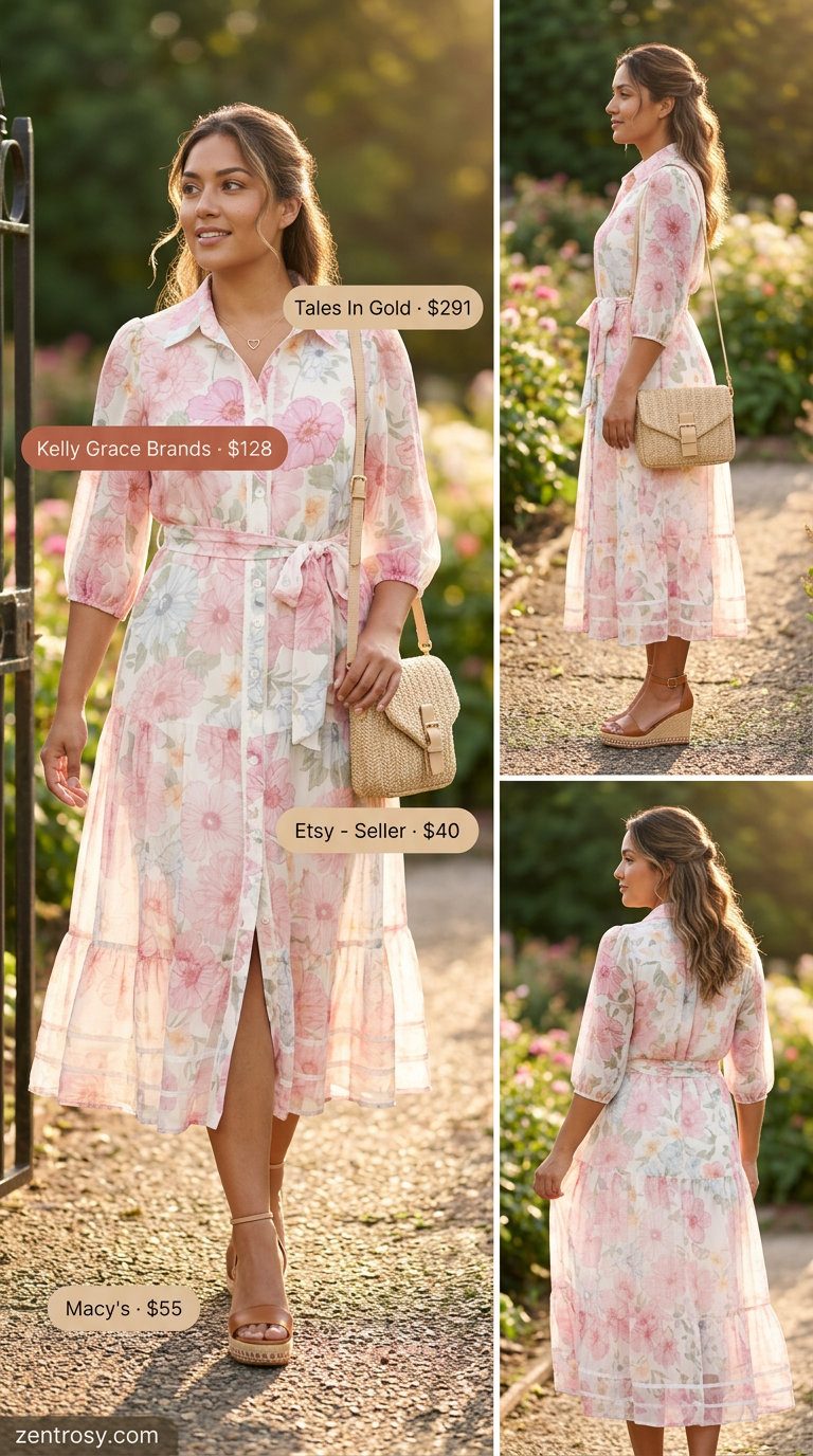 Sunny meadow shirt dress for women 2026 with floral print, styled for garden parties.