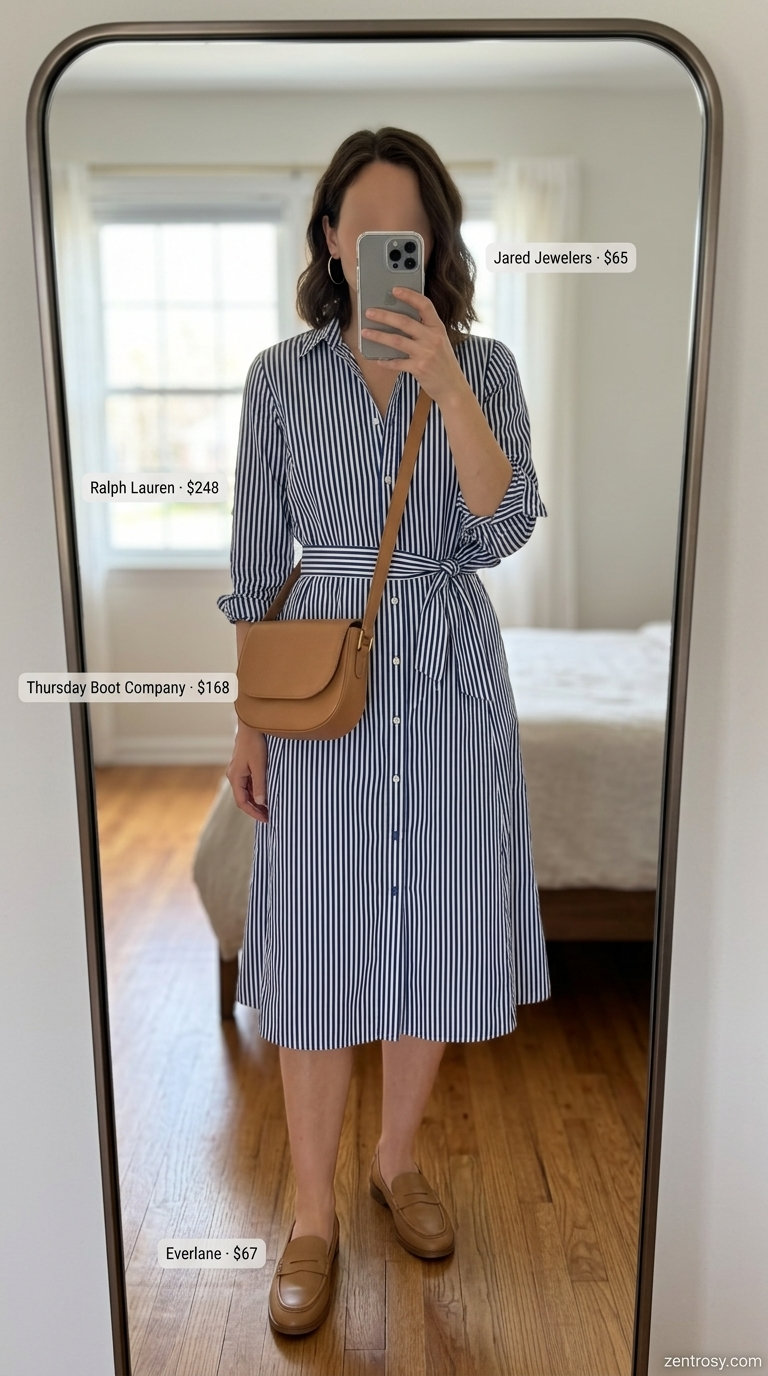 Striped shirt dress for women 2026 in navy and white, versatile for day to night.