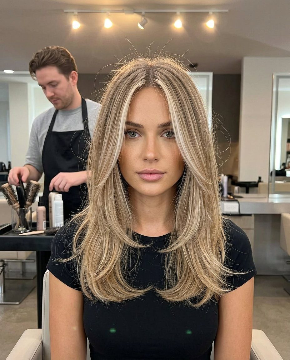 Sun-Bleached Bronde 2026: Effortless Waves medium textured sun-bleached bronde with sandy beige highlights, diffused babylights — effortless beach vacation