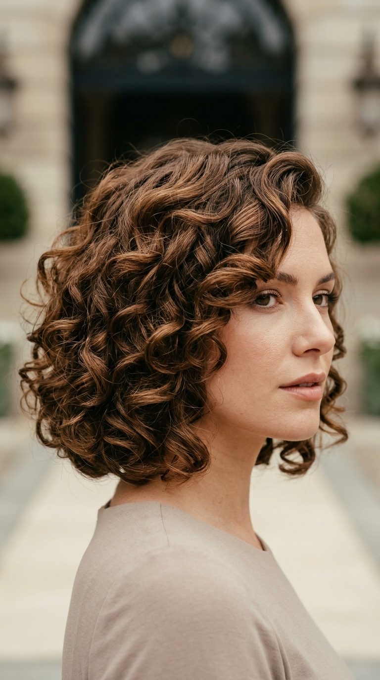 Retro Glam Bob 2026: Golden Summer Curls medium bob haircut with syrup brunette, caramel mid-lights, and circular layers for summer