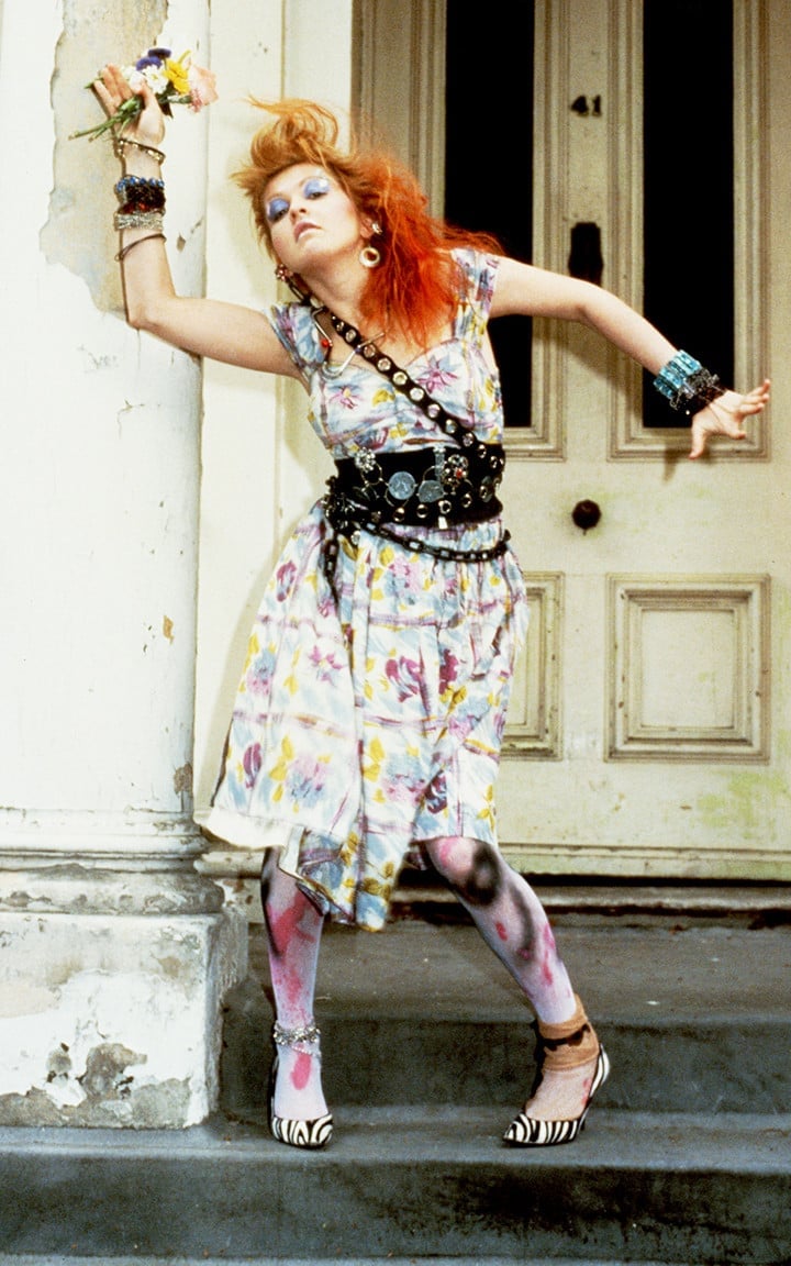 Floral Print Dress With Studded Belt and Zebra Heels — Trendy 80s Outfits