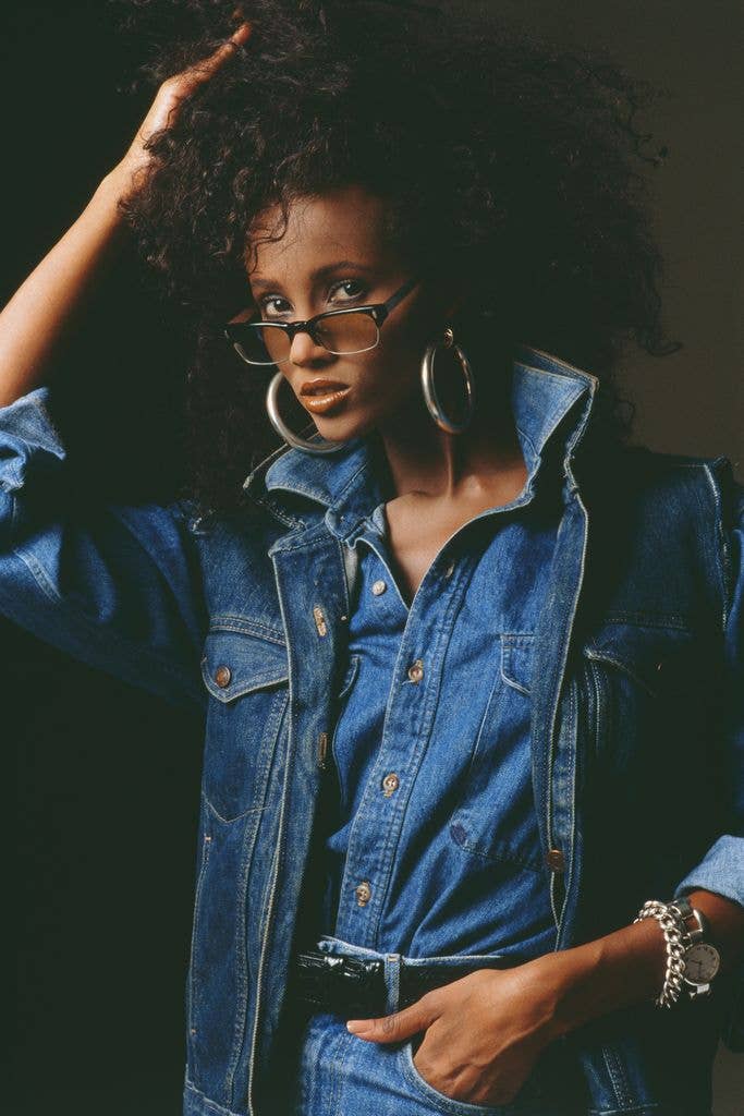 Denim Jacket Over Denim Shirt With Hoop Earrings — Trendy 80s Outfits