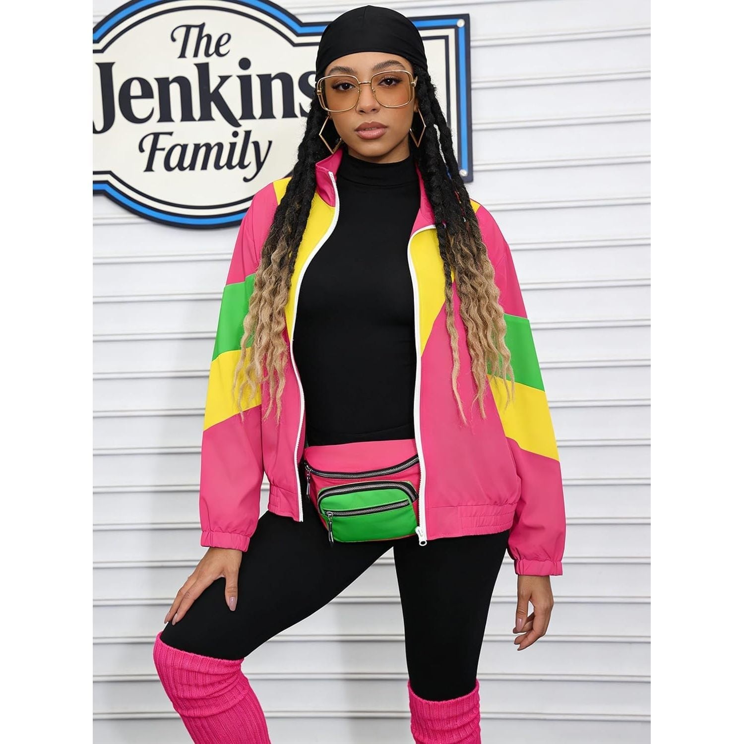 Color Block Jacket With Leg Warmers and Fanny, Office-Safe Version — Trendy 80s Outfits