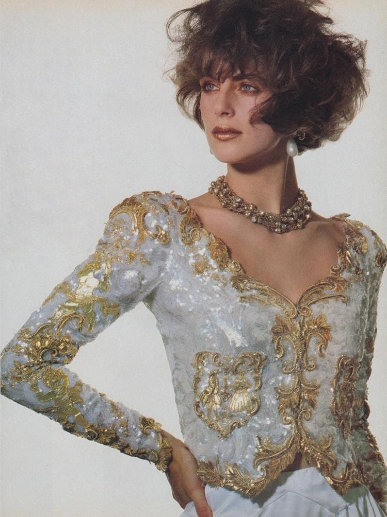 White Jacket with Gold Embroidery and Sequins — Trendy 80s Party Outfit