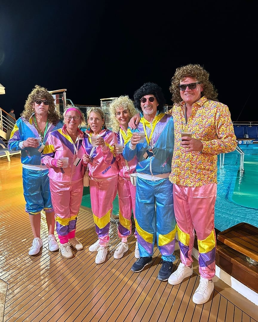 Shiny Color-Block Tracksuits — Trendy 80s Party Outfit