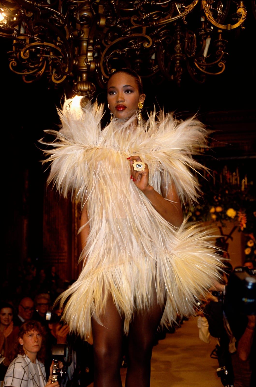 Feather Cape Over Mini Dress — Trendy 80s Party Outfit