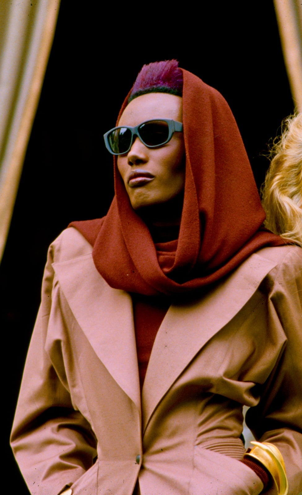 Trench Coat with Hooded Scarf — Trendy 80s Party Outfit