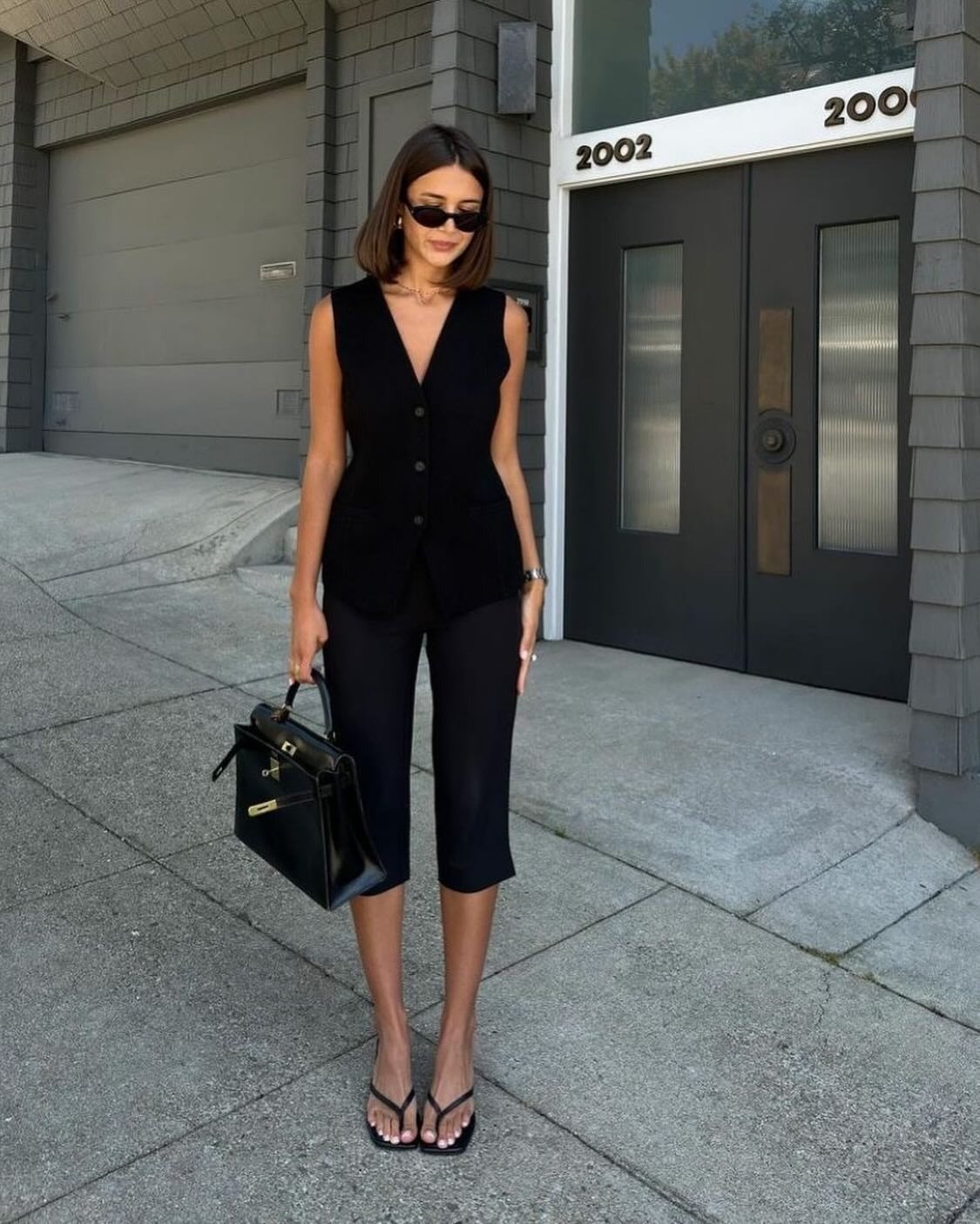 Sleeveless Vest with Cropped Trousers — Trendy All Black Outfits