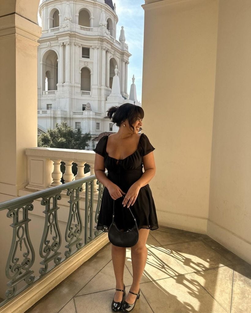 Chiffon Mini Dress with Puff Sleeves — Trendy All Black Outfits