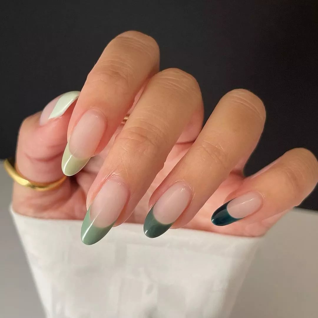 Two-Tone Green French Almond Nails Two-Tone Green French Almond Nails — Trendy Almond Nails French