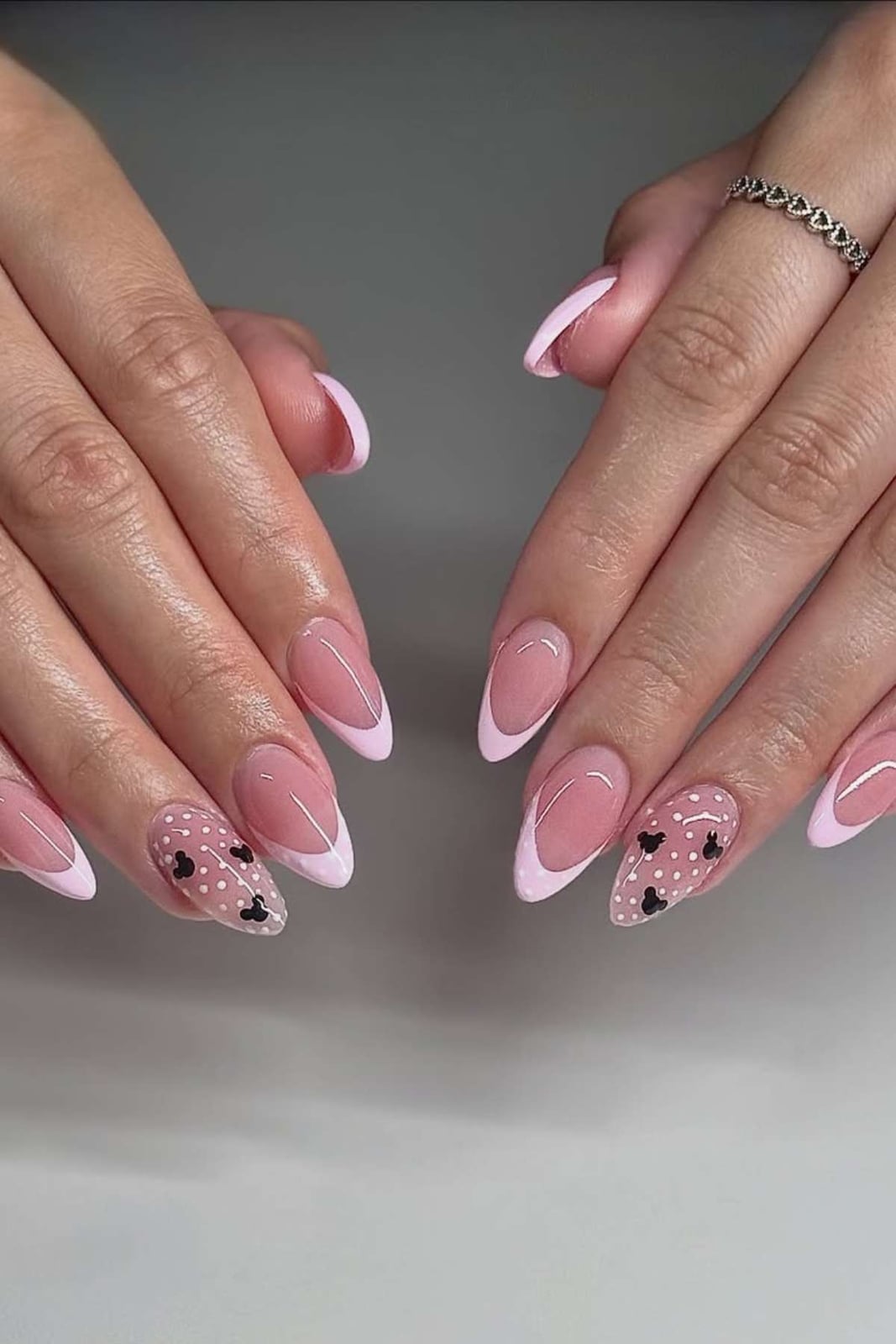 Black Polka Dot Heart French Almonds Black Polka Dot Heart French Almonds — Trendy Almond Nails French