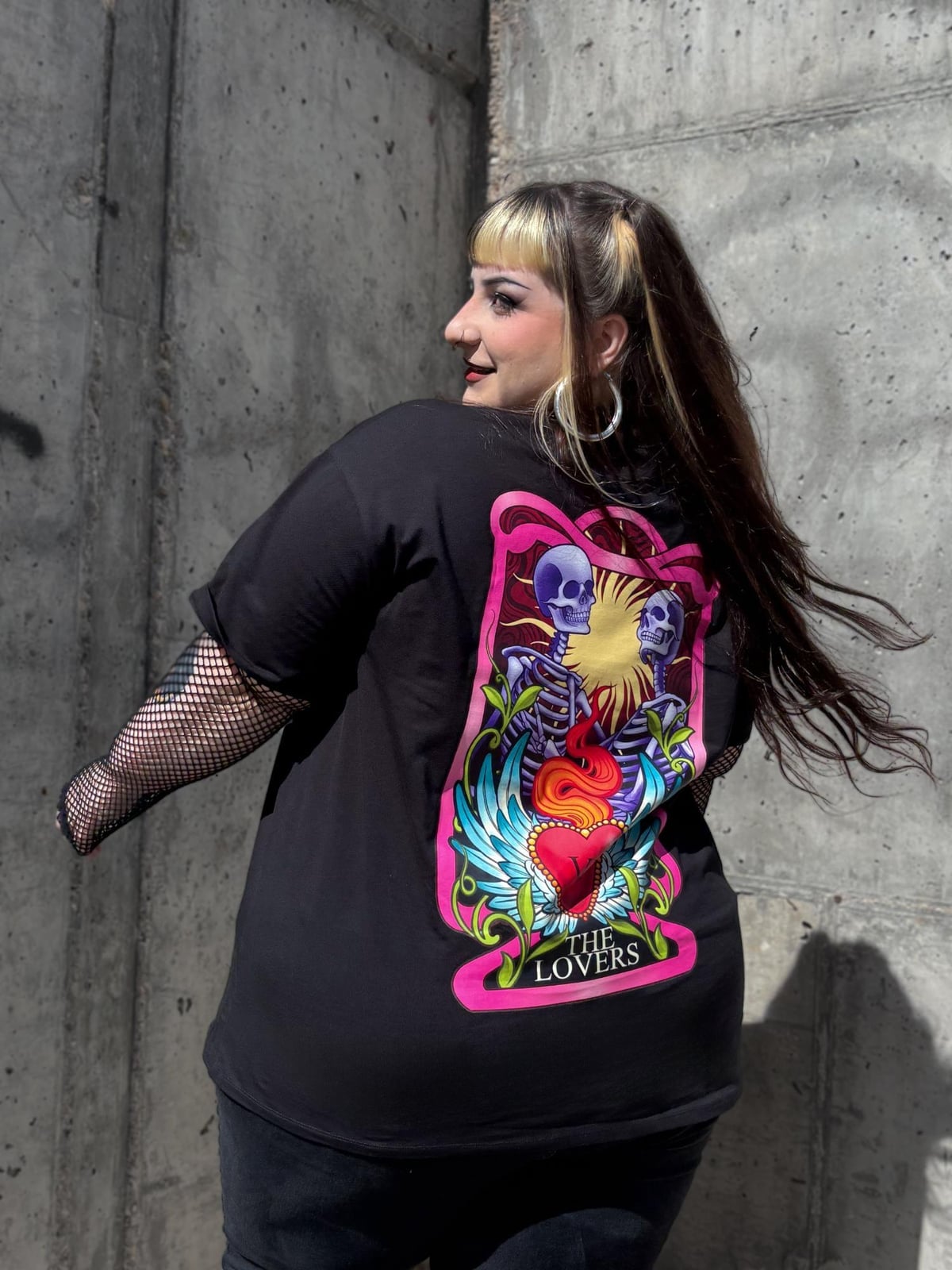 Tarot Card Graphic Tee with Fishnet Long Sleeves — Trendy Alt Outfits