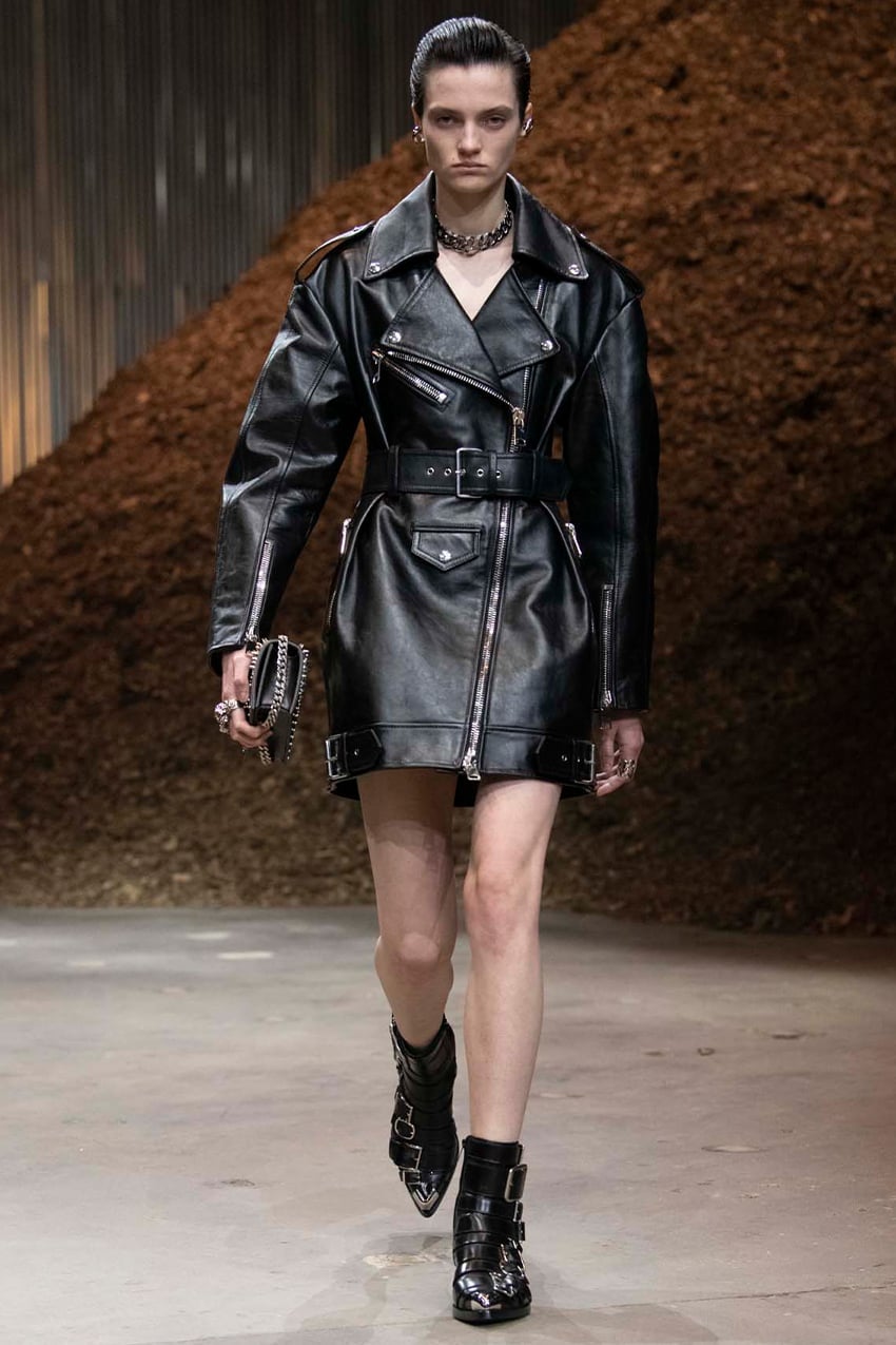 Edgy Runway Jacket Dress with Leather Texture — Trendy Alt Outfits