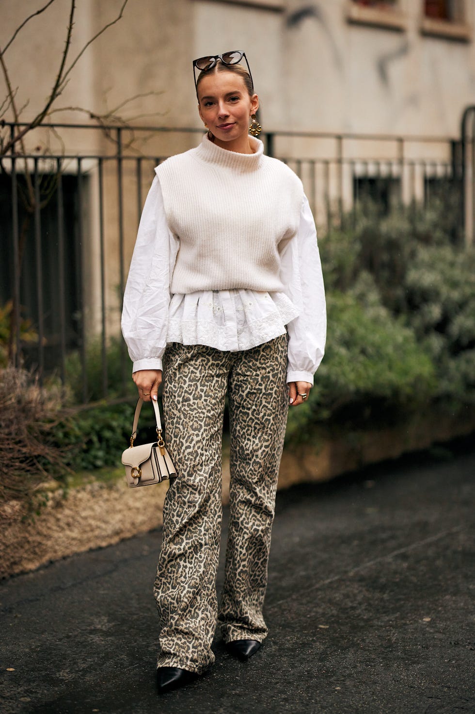 Leopard Print Trousers with Knit Vest — Trendy Animal Print Outfits