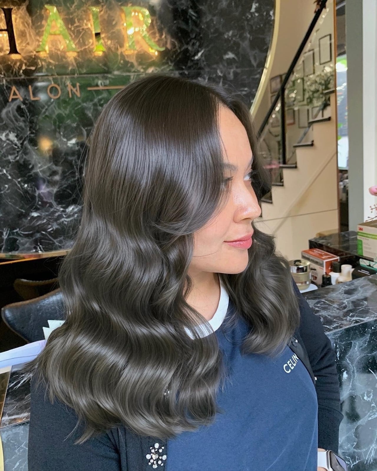 Long Dark Ash Brown With Lighter Highlights Blowout — Trendy Ash Brown Hair