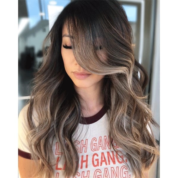 Mid-Back Ash Brown With Balayage Back View — Trendy Ash Brown Hair