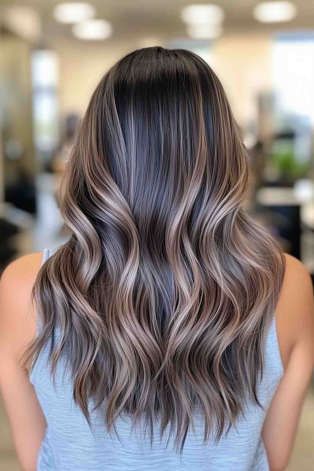 Mid-Back Dark Ash Brown With Ash Blonde Balayage — Trendy Ash Brown Hair