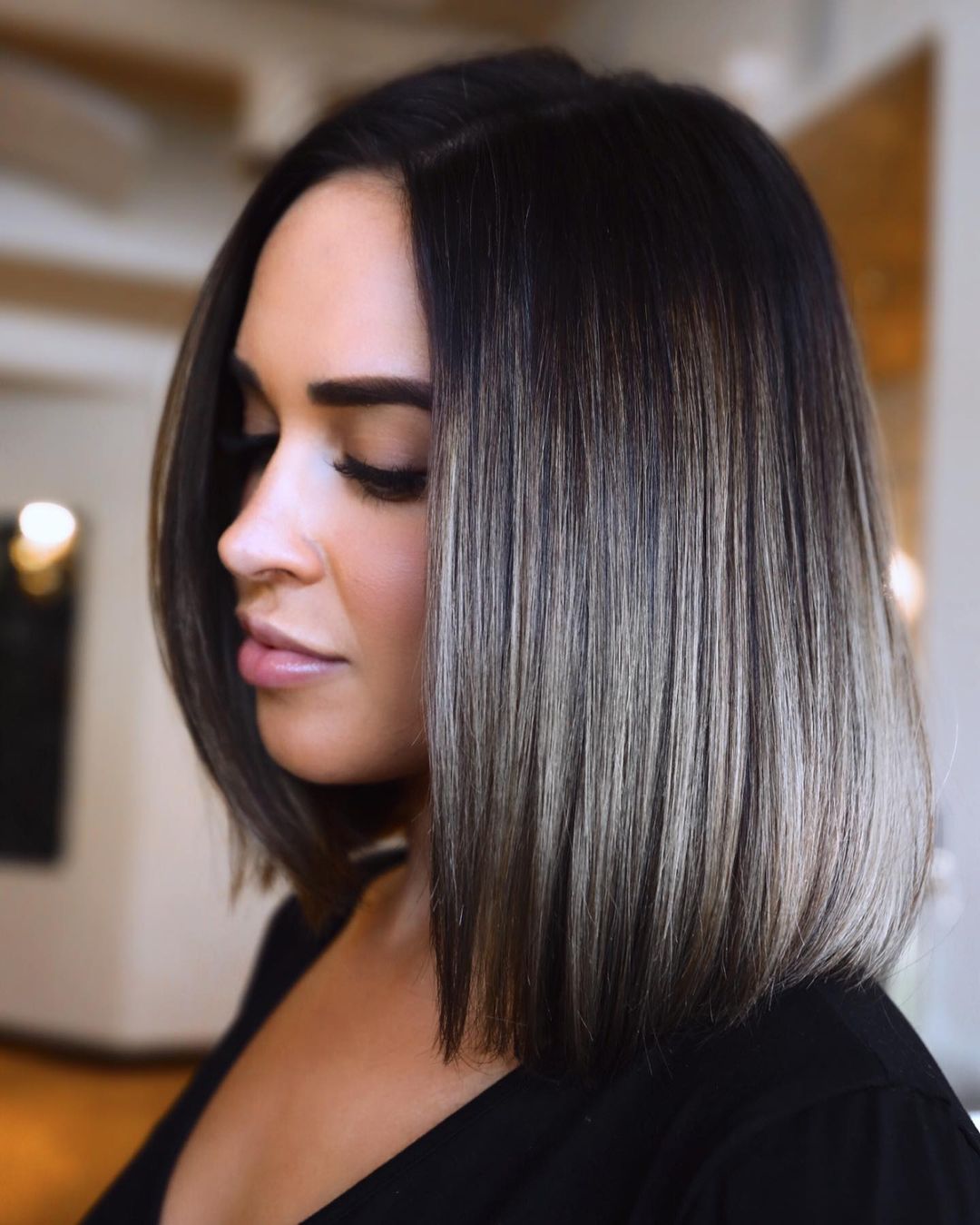 Collarbone Ash Brown Balayage Back View With A Middle Parting — Trendy Ash Brown Hair