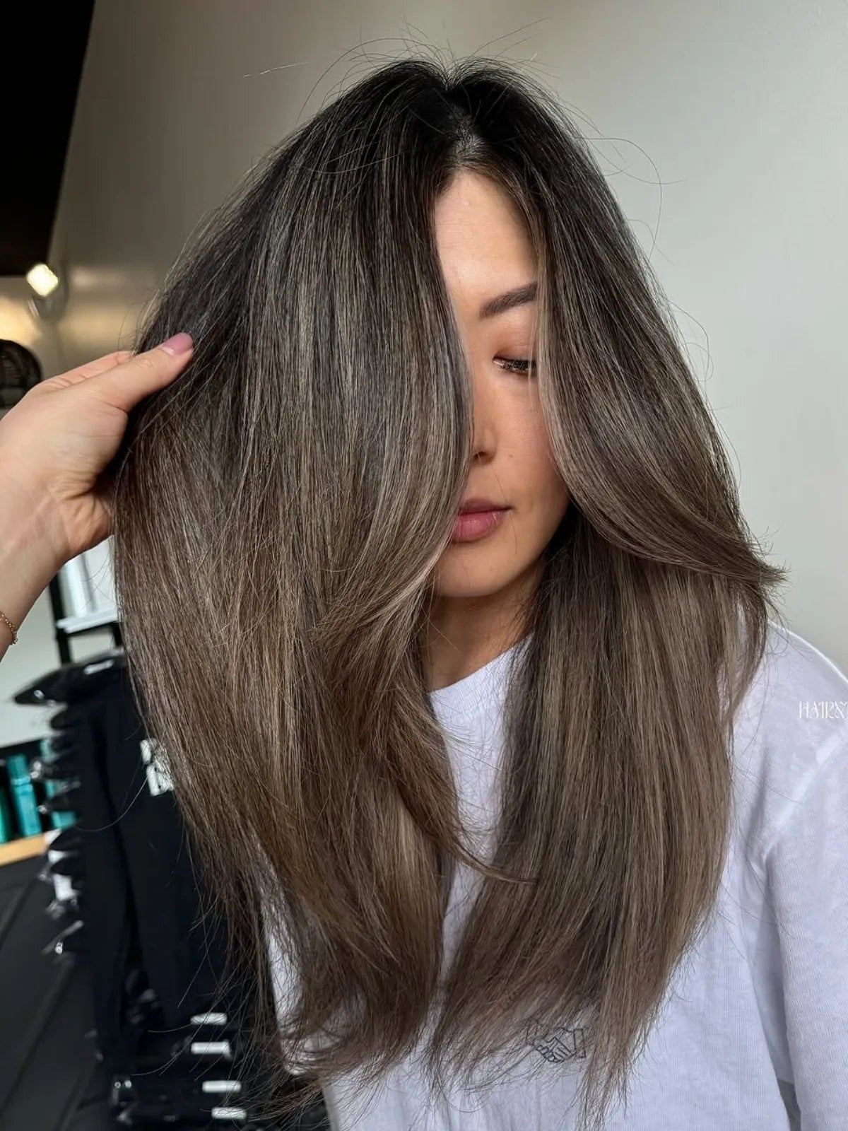 Long Dark Ash Brown With Ash Blonde Balayage Waves — Trendy Ash Brown Hair