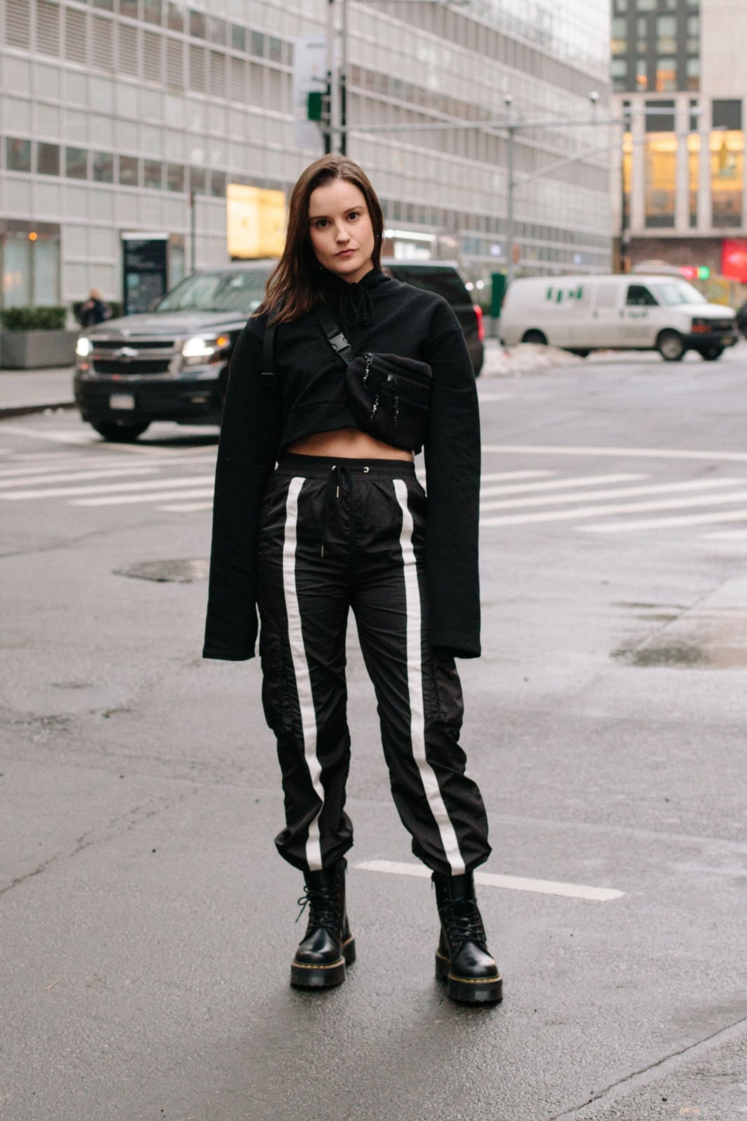 Black Cropped Sweatshirt With Track Pants — Trendy Athleisure Outfits