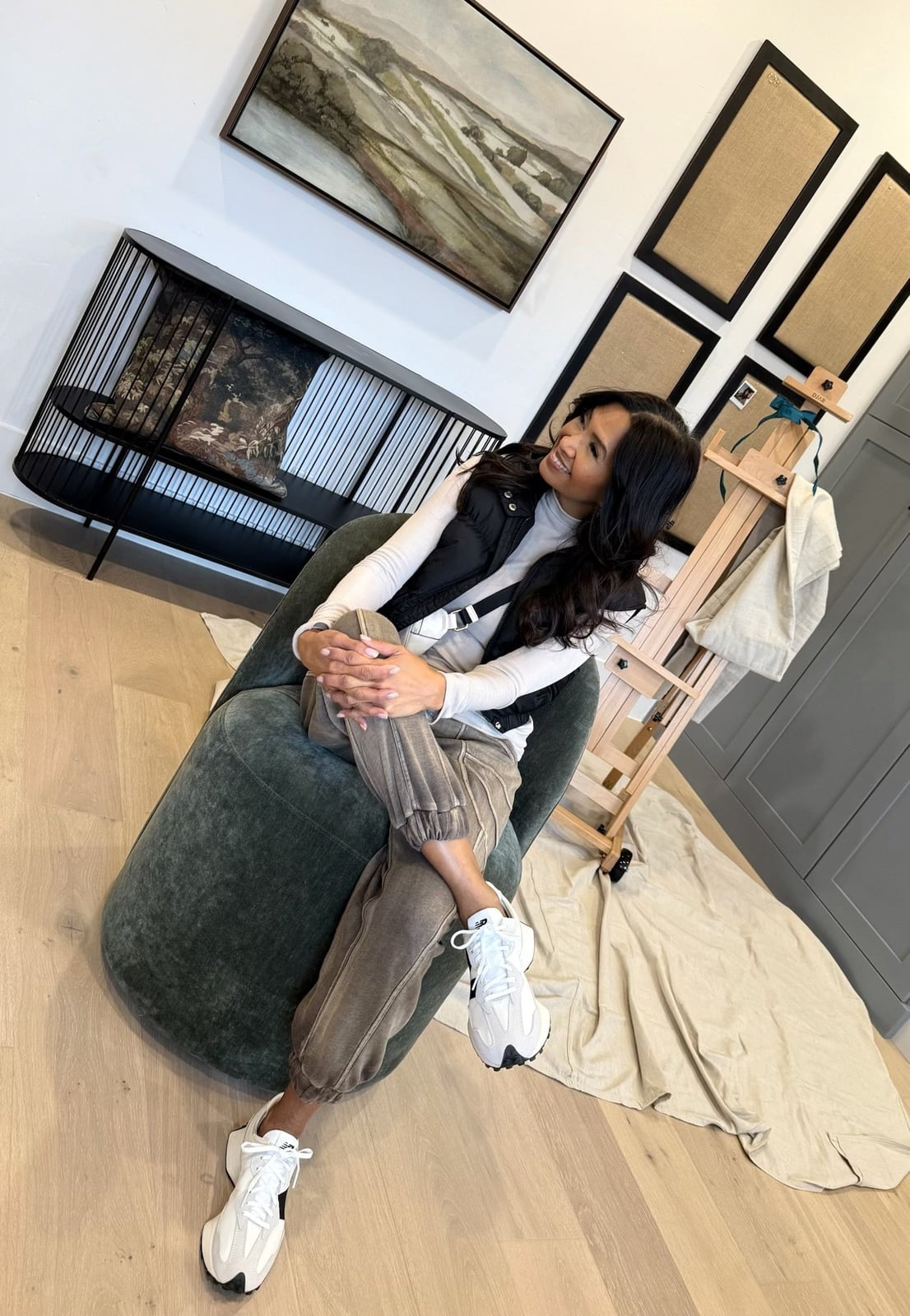 Grey Turtleneck With Brown Joggers And Puffer Vest — Trendy Athleisure Outfits