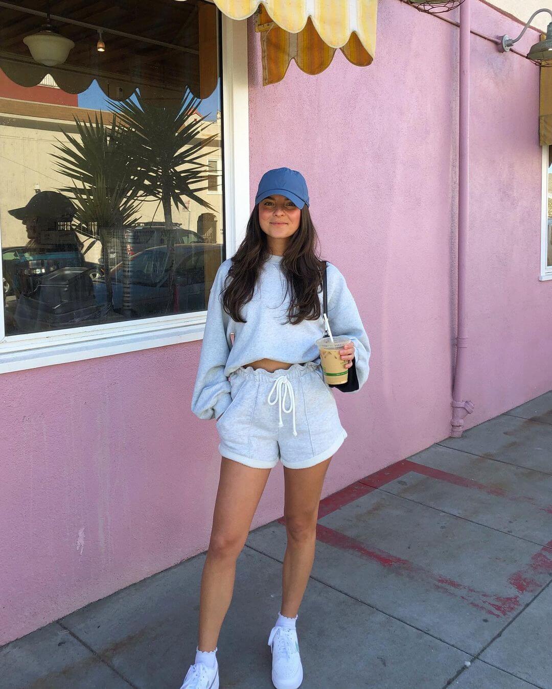 Grey Terry Cloth Set With Blue Baseball Cap — Trendy Athleisure Outfits
