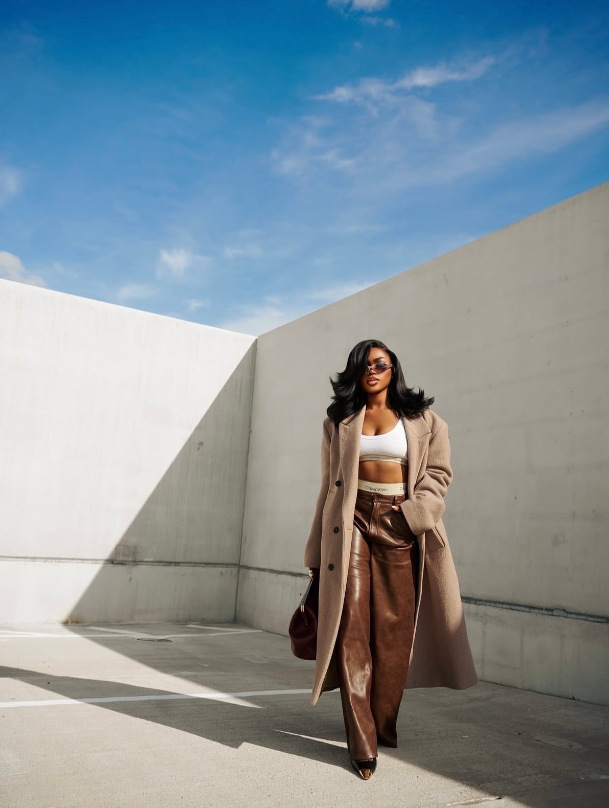 Leather Pants With Oversized Wool Blend Coat — Trendy Athleisure Outfits