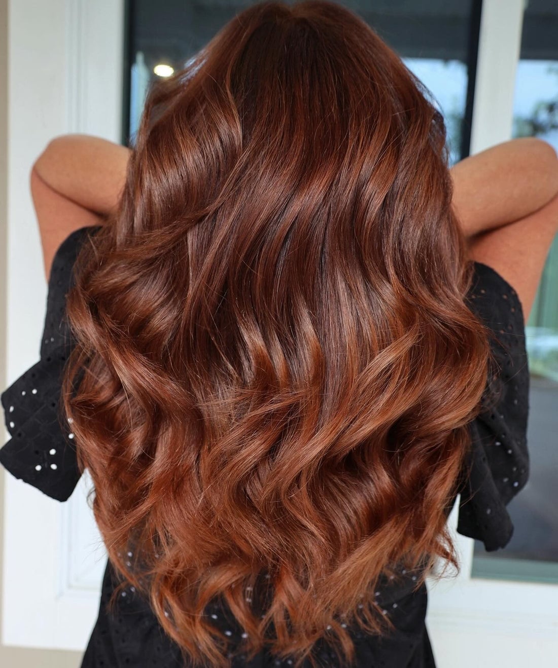 Auburn With Warm Highlights From Behind Auburn With Warm Highlights From Behind — Trendy Auburn Hair Color
