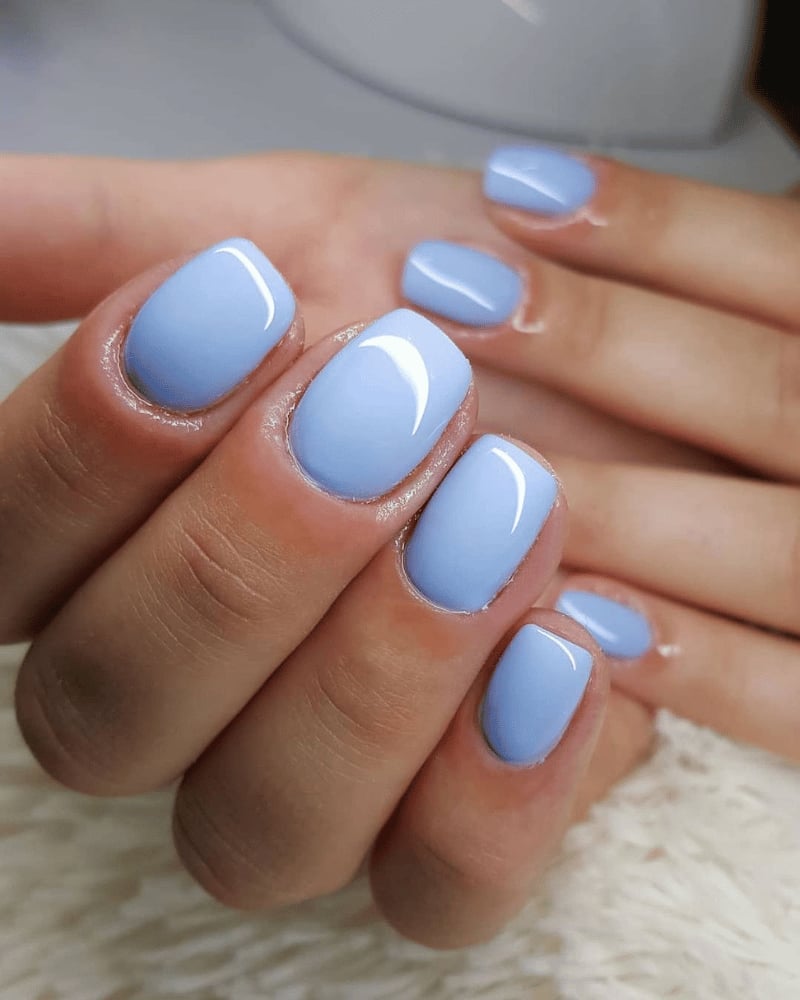 Milky Baby Blue Short Square Nails — Trendy Baby Blue Nails