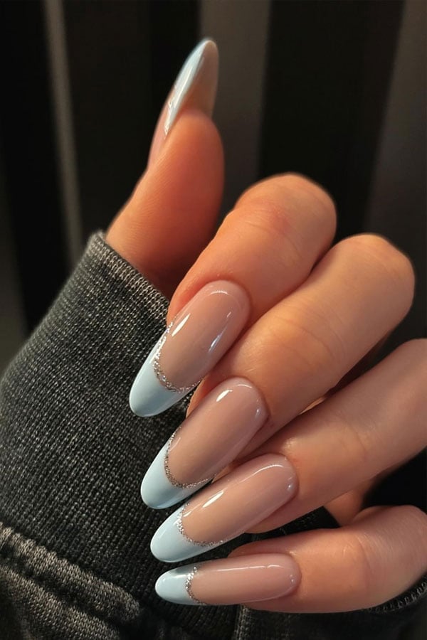 Simple Baby Blue Short Oval Nails — Trendy Baby Blue Nails