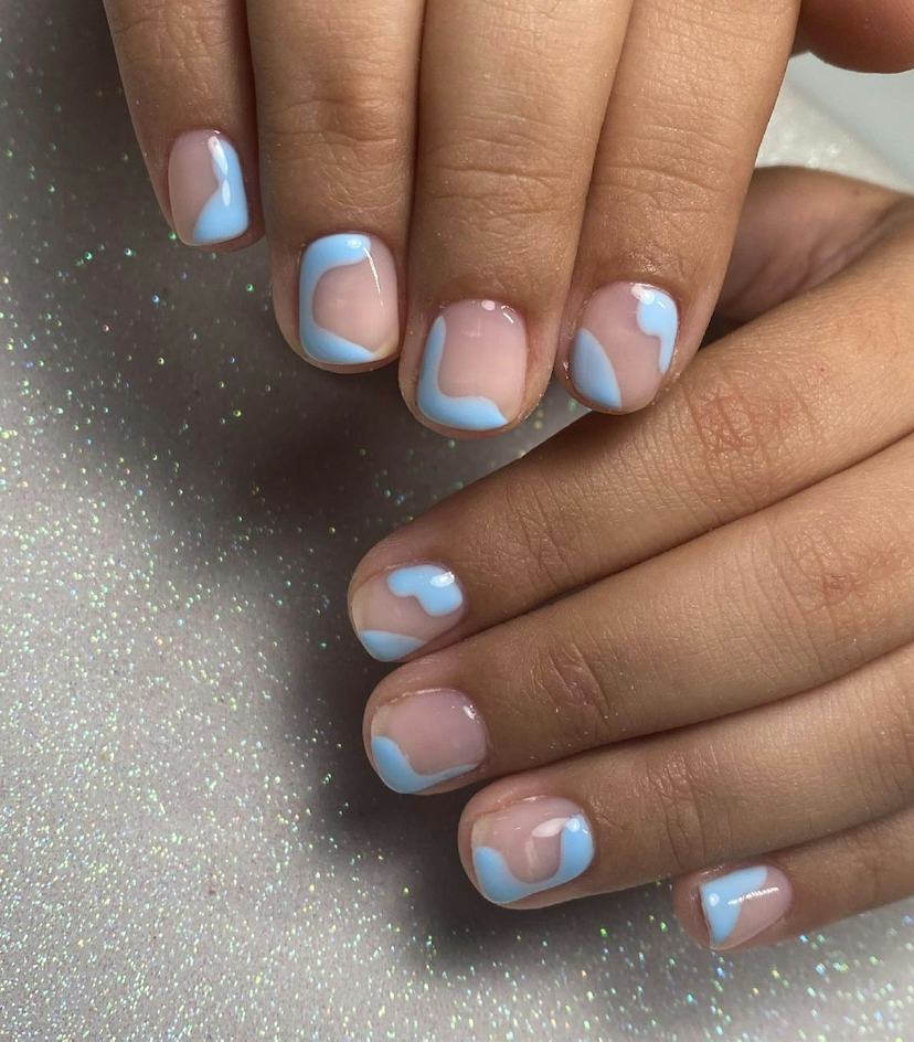 Abstract Baby Blue Shapes Short Square — Trendy Baby Blue Nails