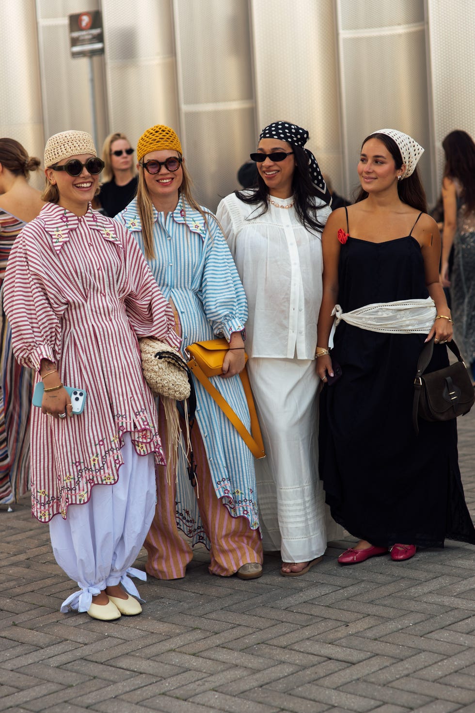 Striped Dress with Bandana Accent and Yellow Pants Striped Dress with Bandana Accent and Yellow Pants — Trendy Bandana Outfits
