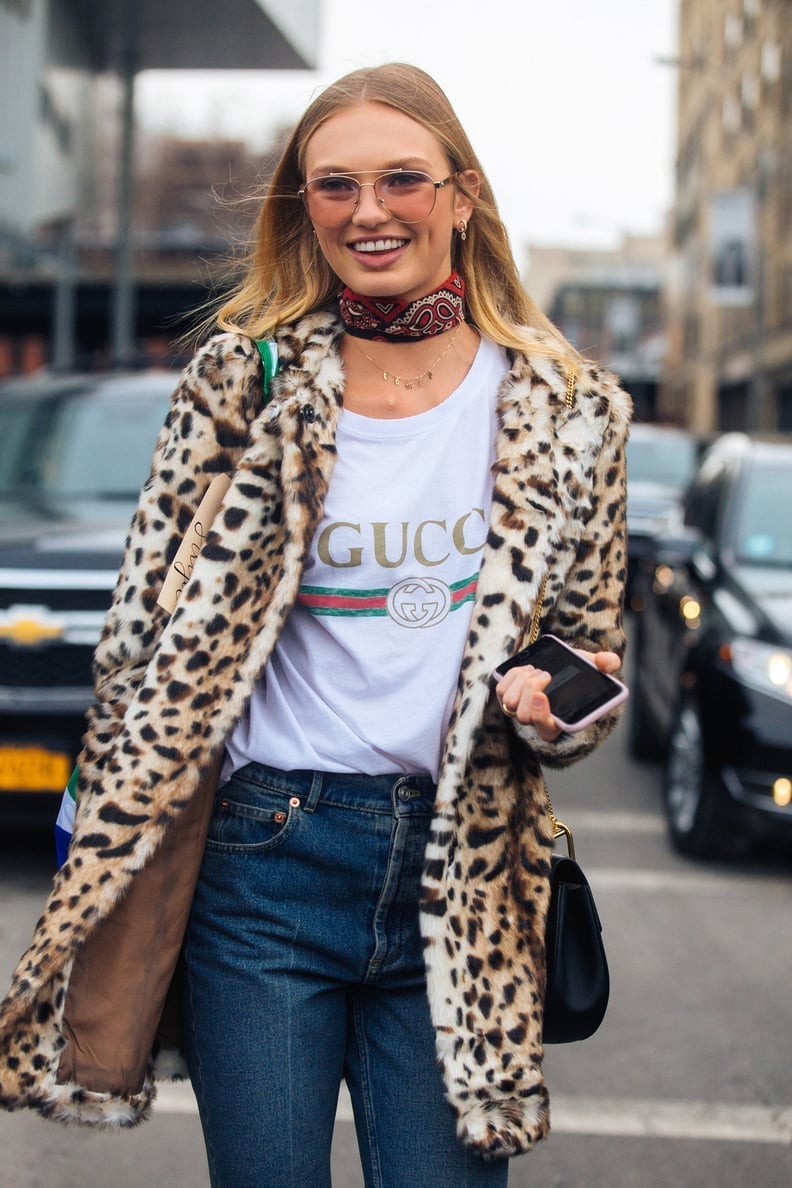 Leopard Faux Fur Coat with Bandana Neck Accent Leopard Faux Fur Coat with Bandana Neck Accent — Trendy Bandana Outfits