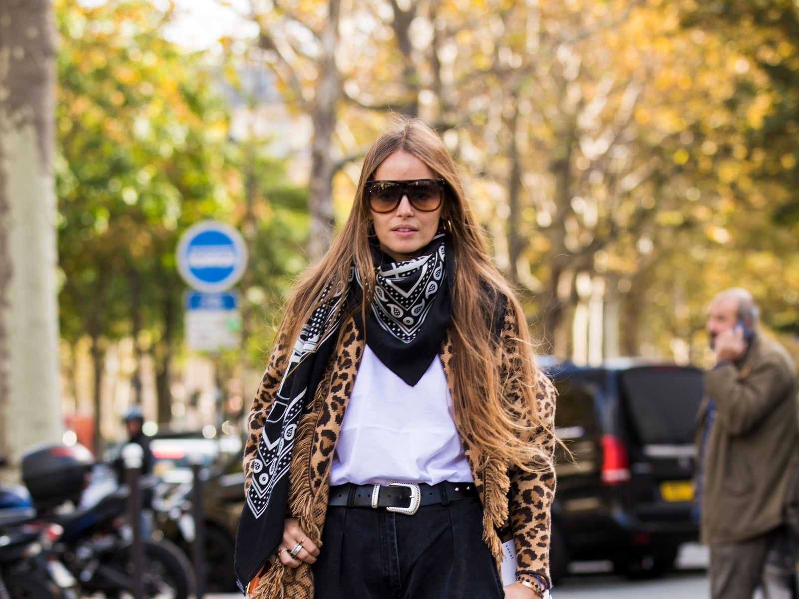 Leopard Print Coat with Black Bandana Neck Accent Leopard Print Coat with Black Bandana Neck Accent — Trendy Bandana Outfits