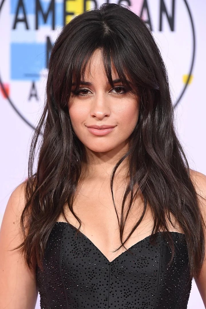 Mid-Back Dark Brown With Wispy Bangs Mid-Back Dark Brown With Wispy Bangs — Trendy Bangs Style