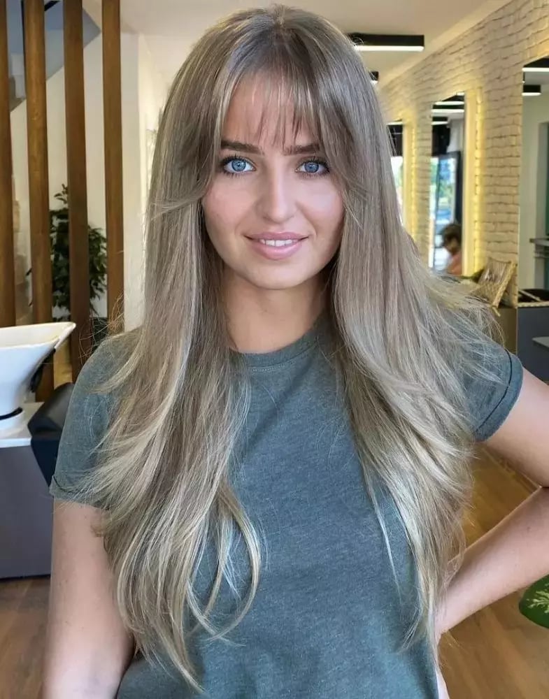 Collarbone Ash Blonde With Curtain Bangs, Straight Collarbone Ash Blonde With Curtain Bangs, Straight — Trendy Bangs Style