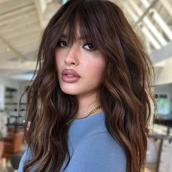 Collarbone Shag With Curtain Bangs Collarbone Shag With Curtain Bangs — Trendy Bangs Style