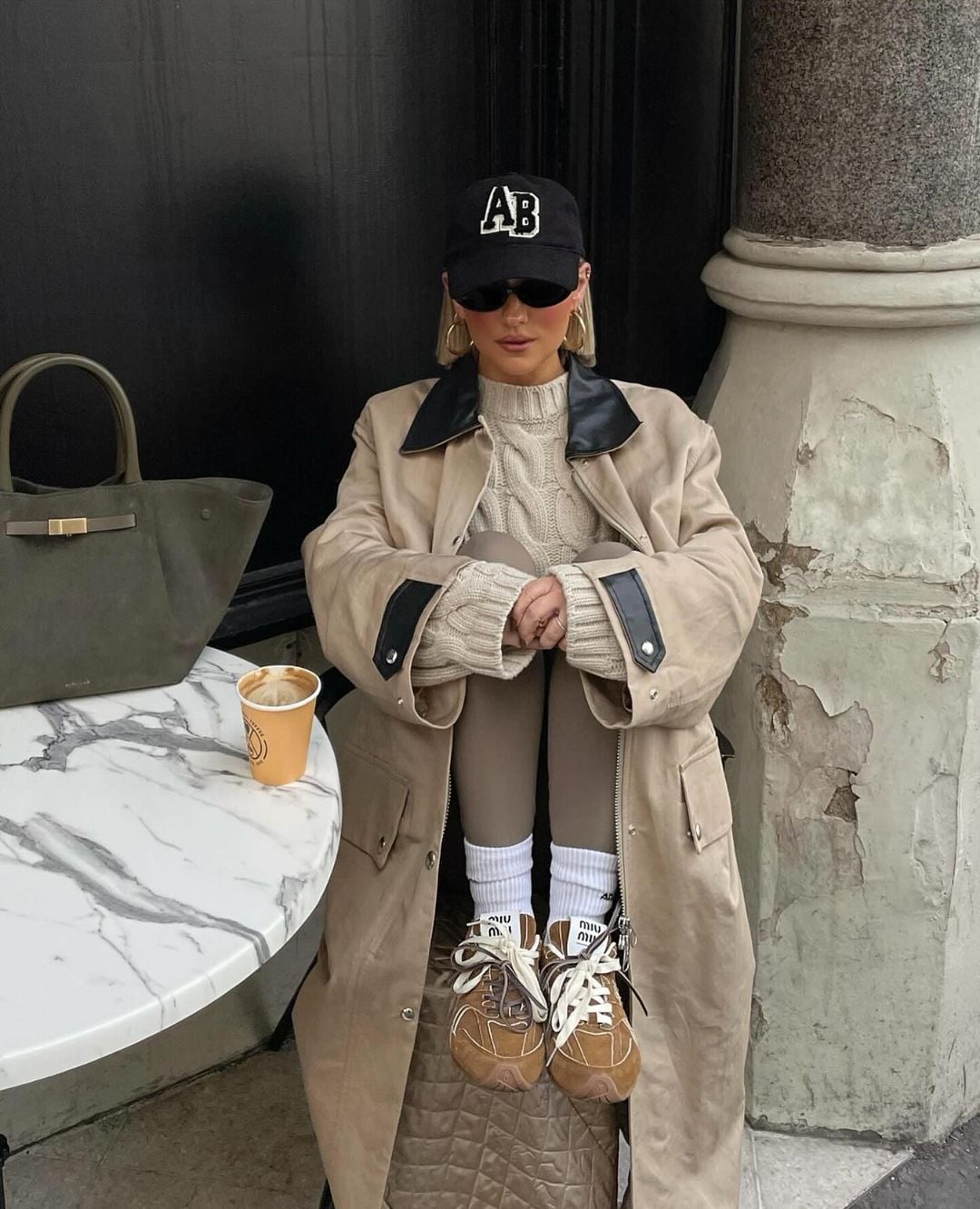 Oversized Beige Barn Jacket With Chunky Knit And Leggings — Trendy Barn Jacket Outfit