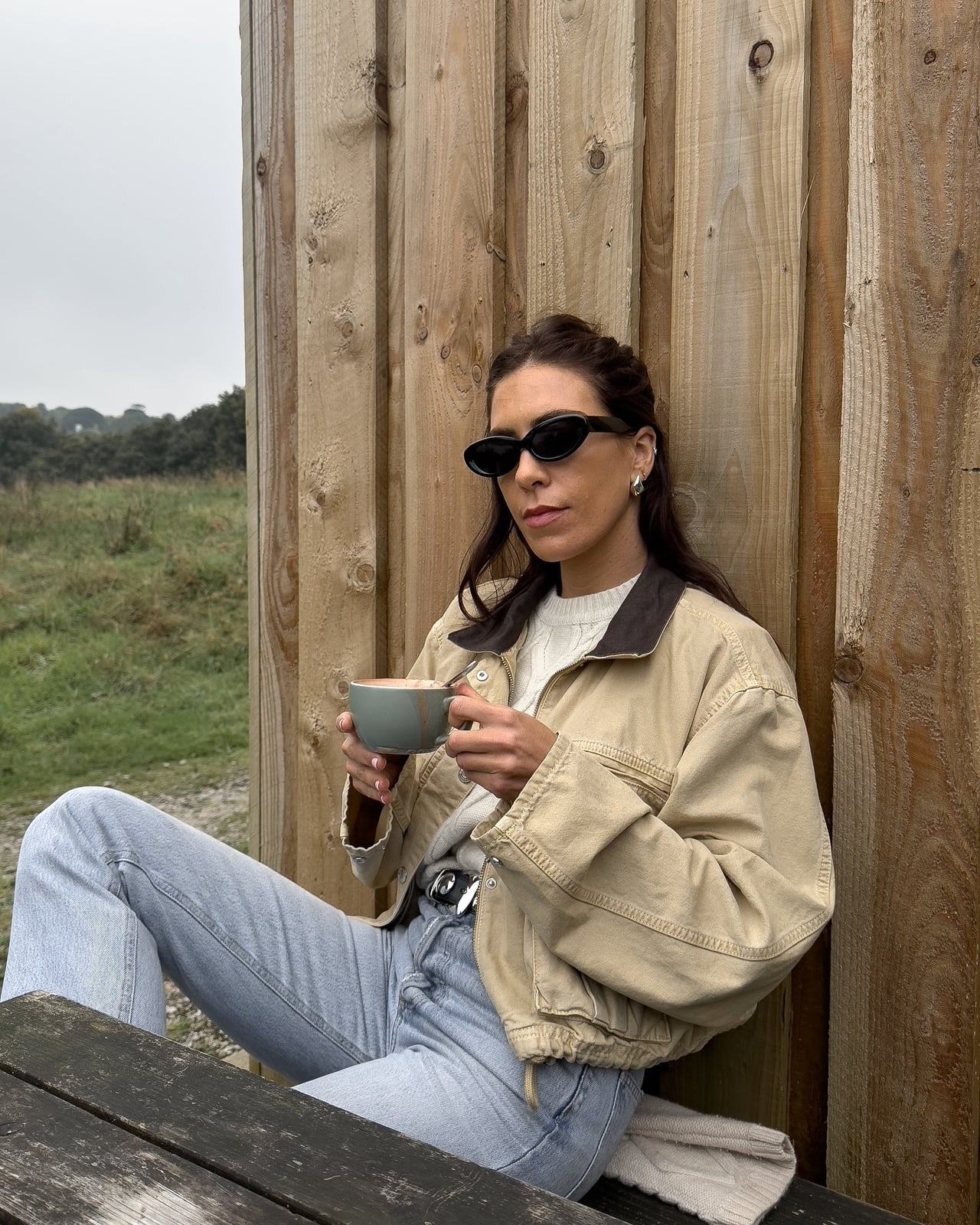 Beige Jacket Over White Top and Light Blue Jeans — Trendy Basic Outfits