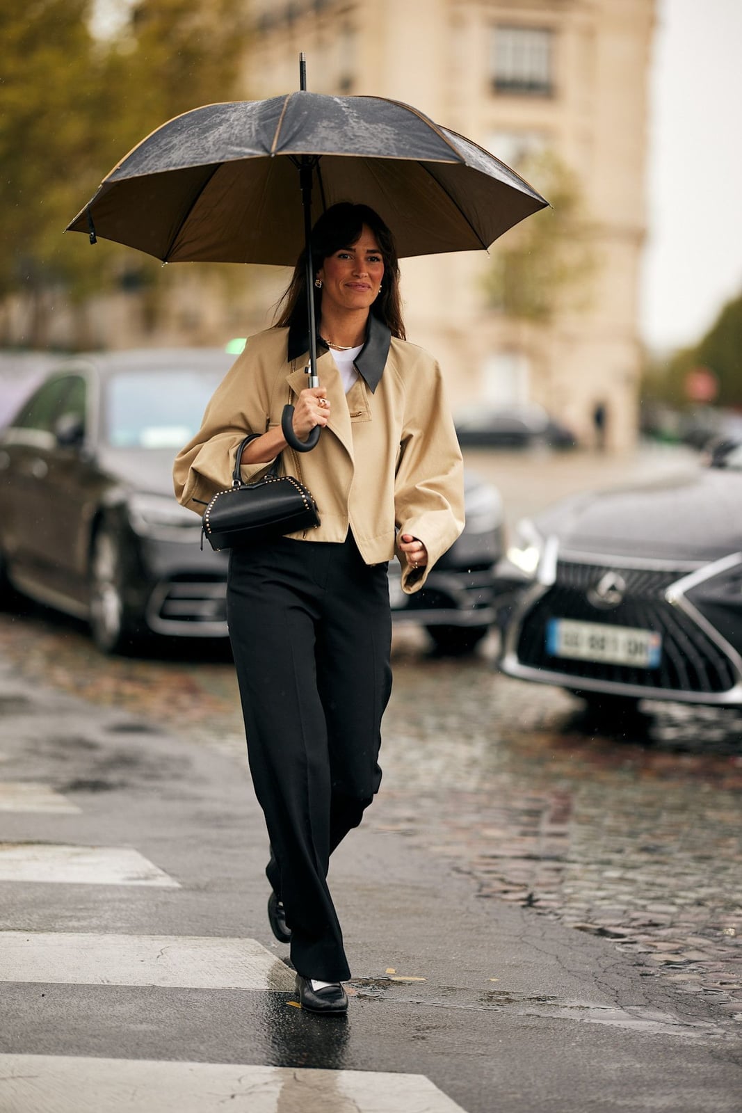 Houndstooth Coat Over Yellow Sweater and Beige, Office-Safe Version — Trendy Basic Outfits