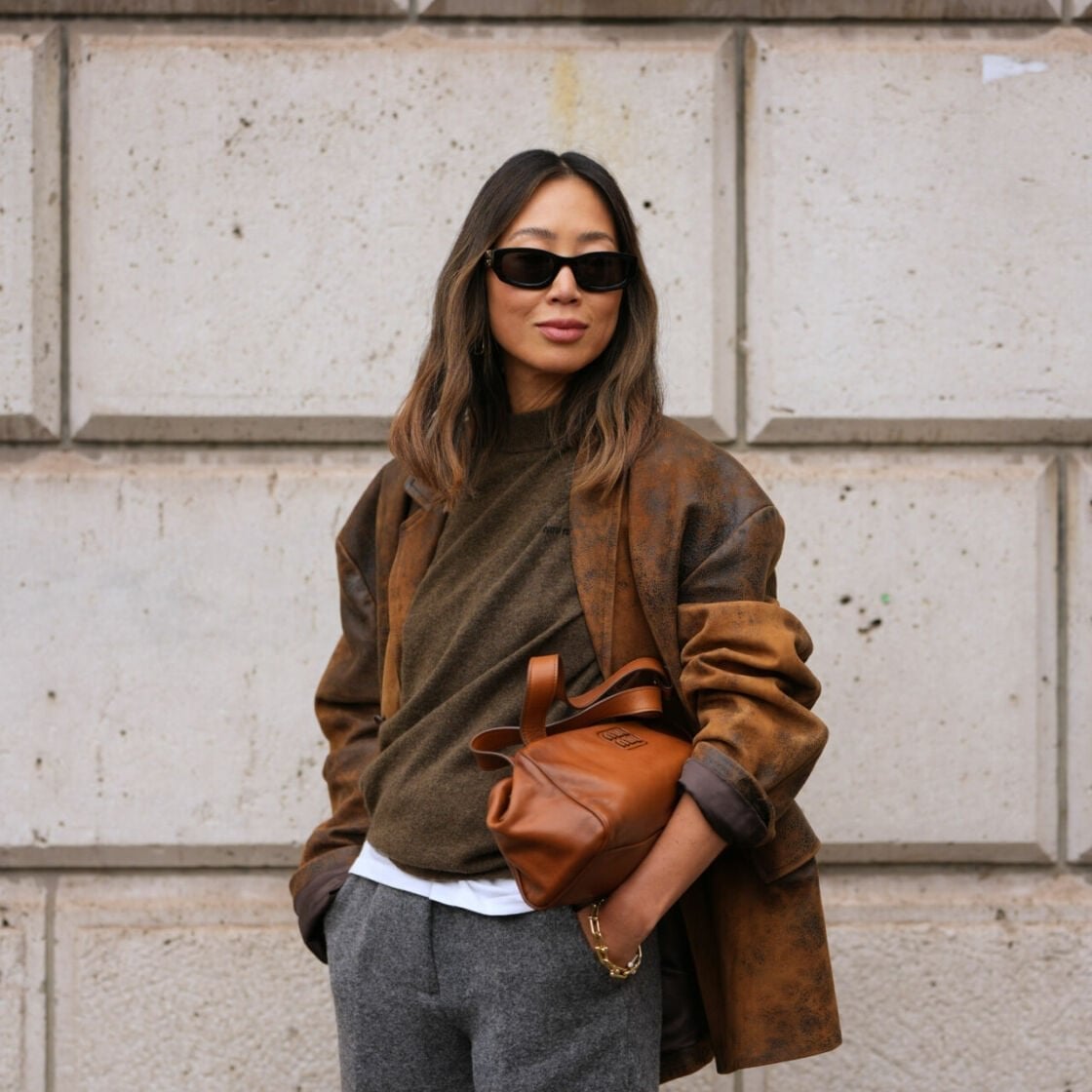 Brown Oversized Blazer with Beige Slip Dress — Trendy Basic Outfits