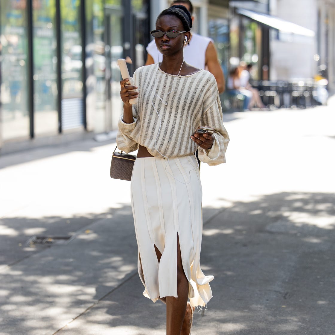 Sheer Light Blue Dress Over Underwear with Black Sandals — Trendy Basic Outfits