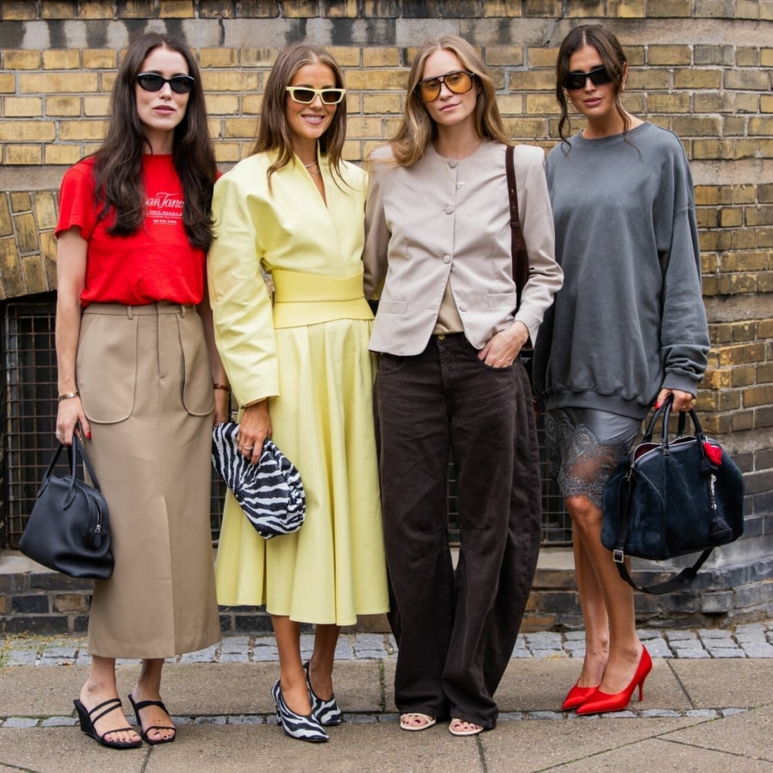 Red T-Shirt with Beige Midi Skirt and Black Sandals — Trendy Basic Outfits